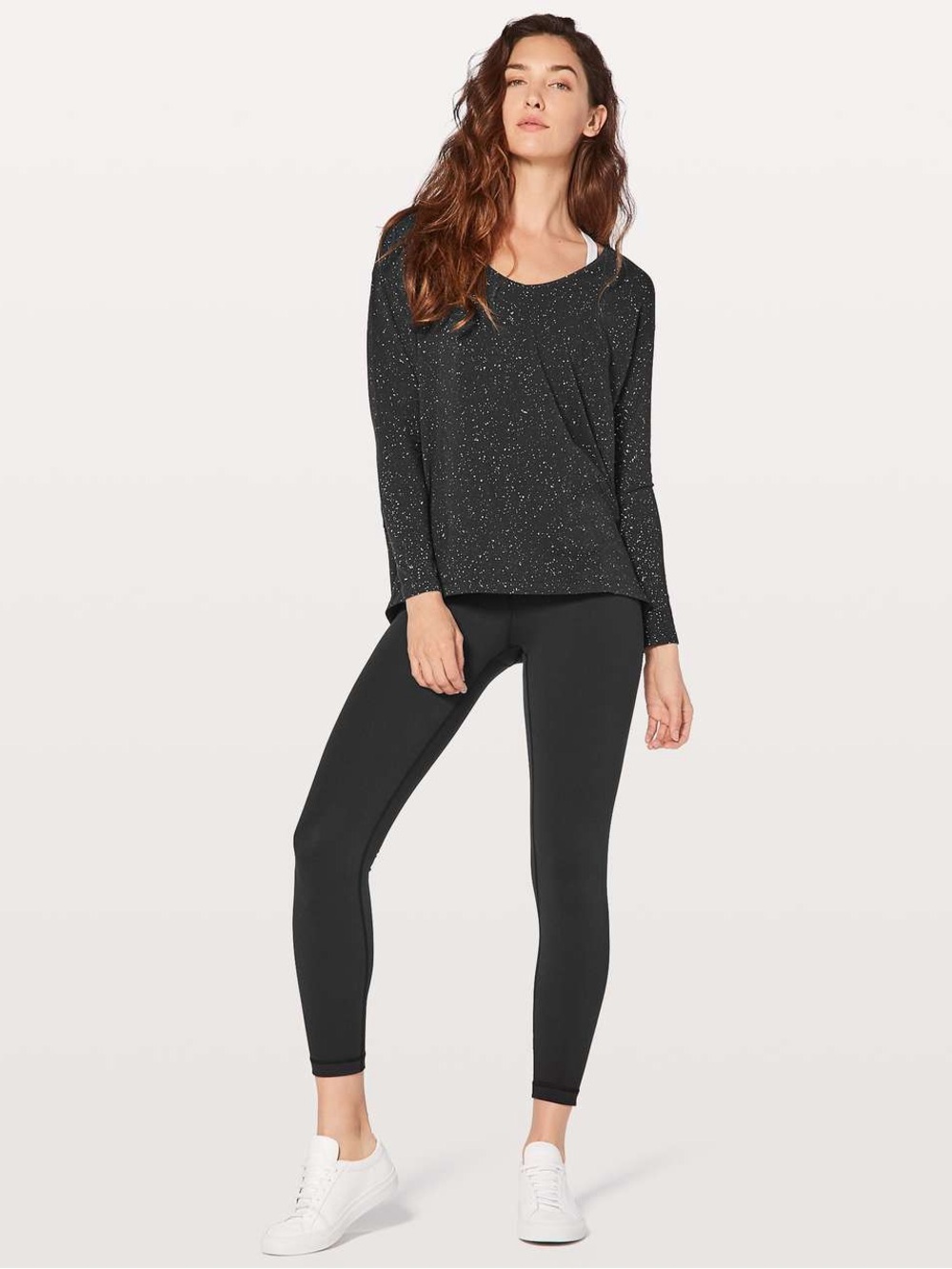 lululemon Womens‎ Back in Action Black Splattered Dye Long Sleeve Shirt Size 8